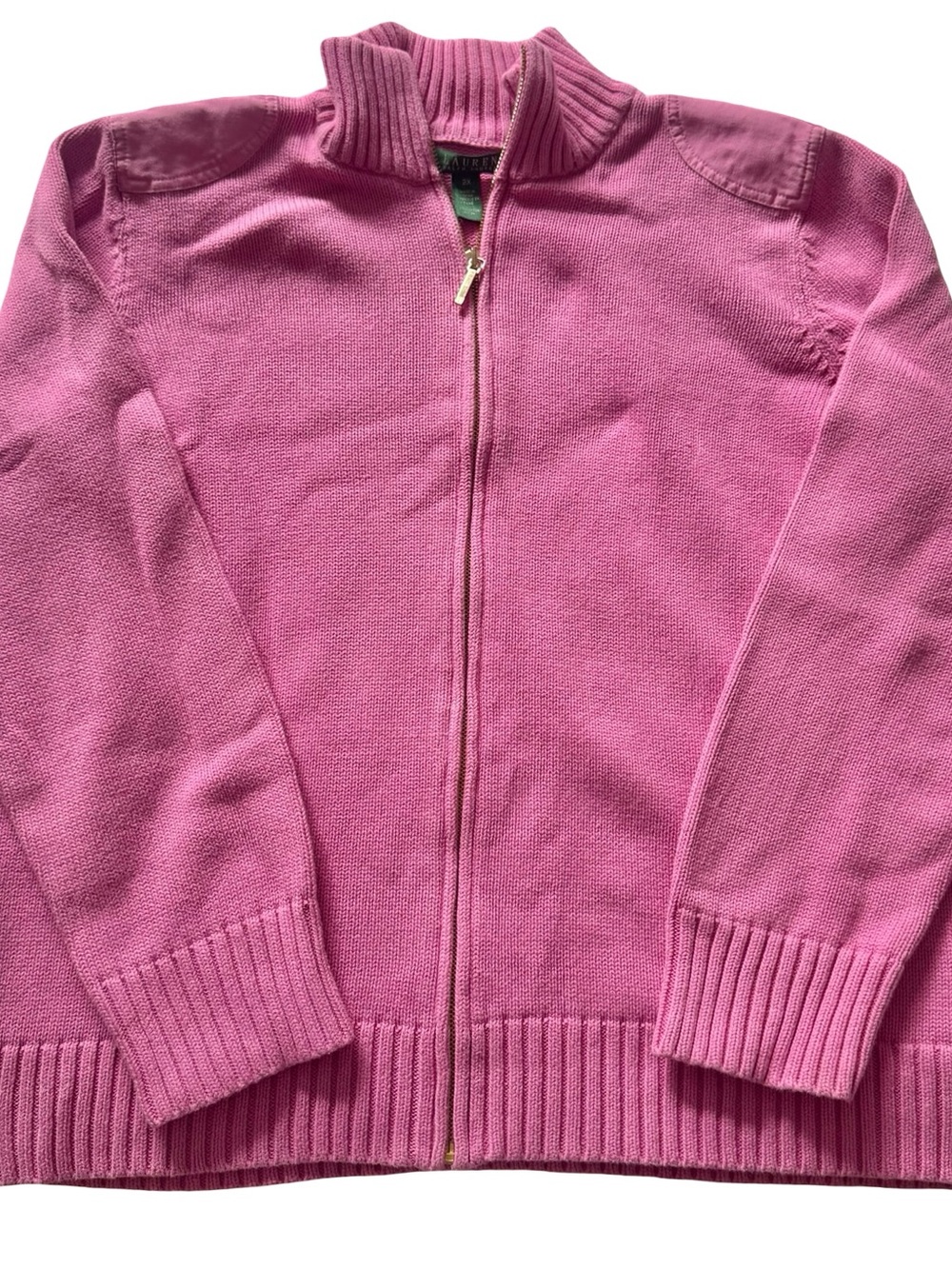 Lauren Ralph Lauren Women’s Hot Pink Full Zip Mock Neck Cotton Cardigan Size 2X